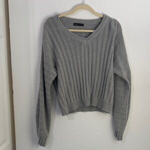 SHEIN Charcoal V-Neck Knit Sweater